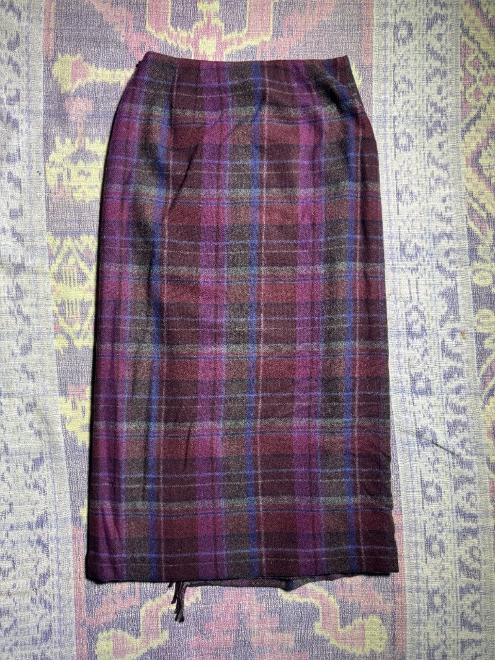 Talbots Plaid Fringe Wool Blend Wrap Skirt Purple Blue Sz 8 - Picture 3 of 15